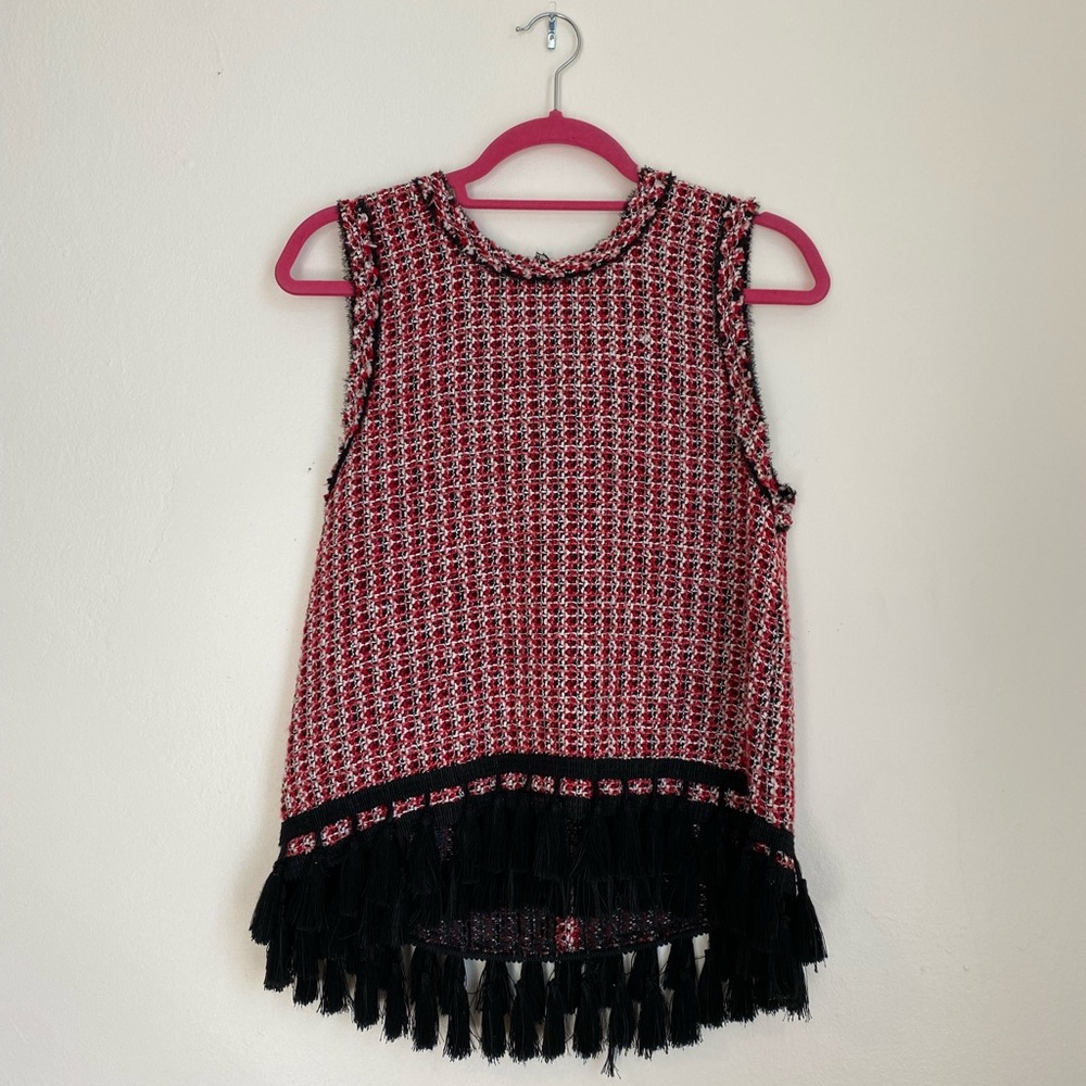 Zara Wool Knit Tank with Tassel Trim